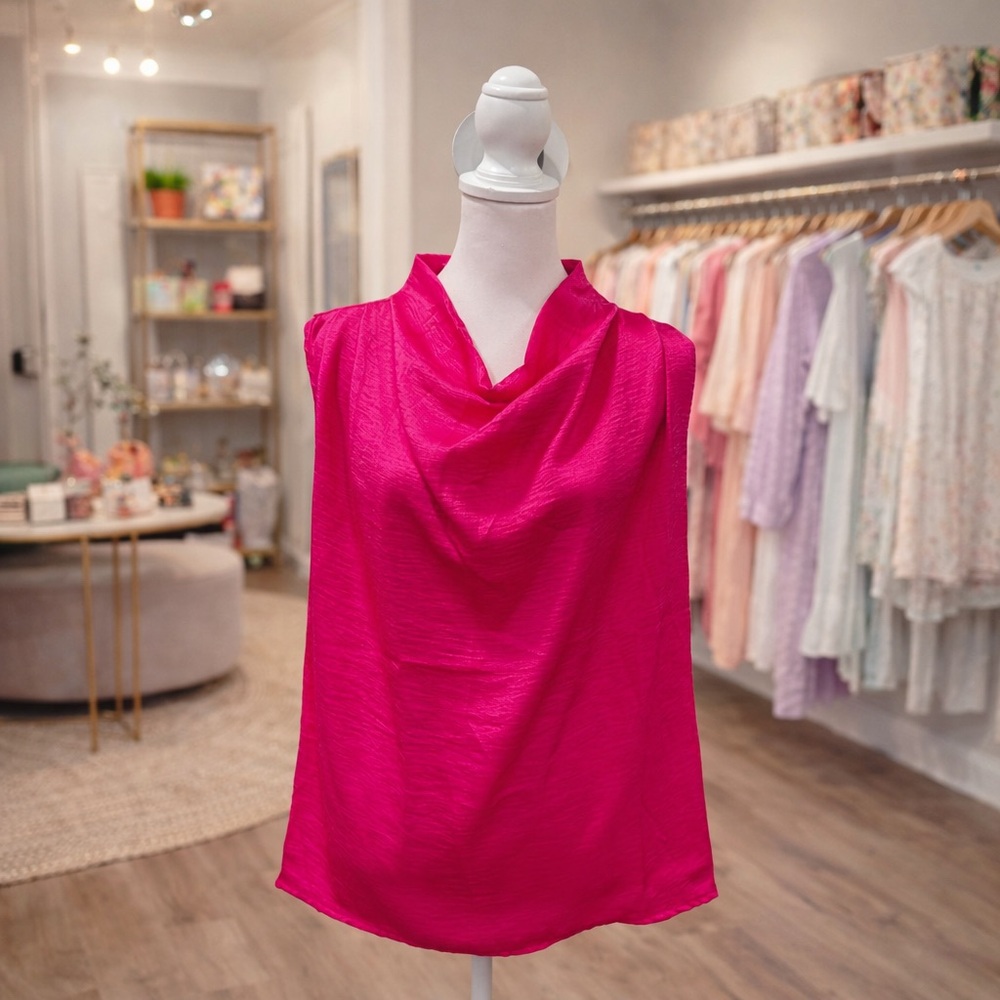 White Birch Sleeveless Cowl Neck Top XL Hot Pink Boutique